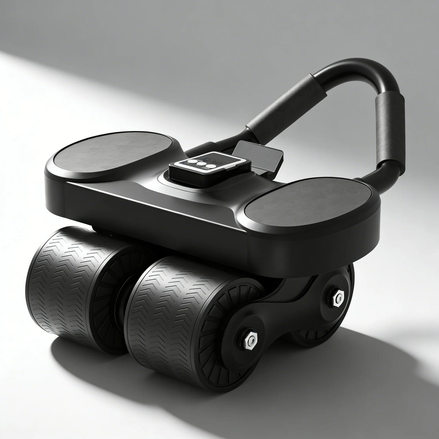 4-Wheels Ab Roller with LCD – Home Gym Equipment, Elbow Support, Non-Slip Handles, Tracks Time & Calories Burned.