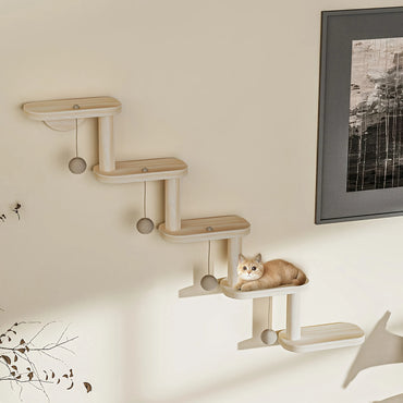Wall Mounted Cat Climbing Shelves with 5 Step Wooden Cat Ladder Frame Cat Wall Steps Shelves for Sleeping Playing Climbing