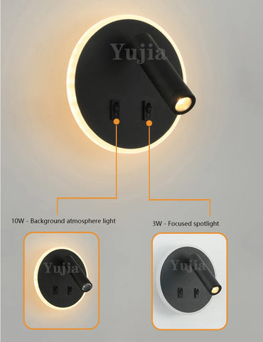 Modern Versatile LED Wall Sconce Lamp with Dual USB Ports & Adjustable Side Reading Lights for Modern Bedrooms Studiesand Hotels