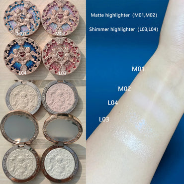 Flower Knows Little Angel Embossed Face Highlighter Palette Diamond Glitter 3D Contour Waterproof Long-lasting Makeup Shimmer 8g