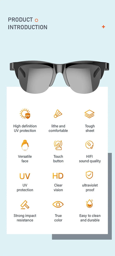 New Smart Bluetooth V5.3 Sunglasses Glasses Call Outdoor Sports Headphones HIFI Black Technology Anti-touch UV For Men And Women