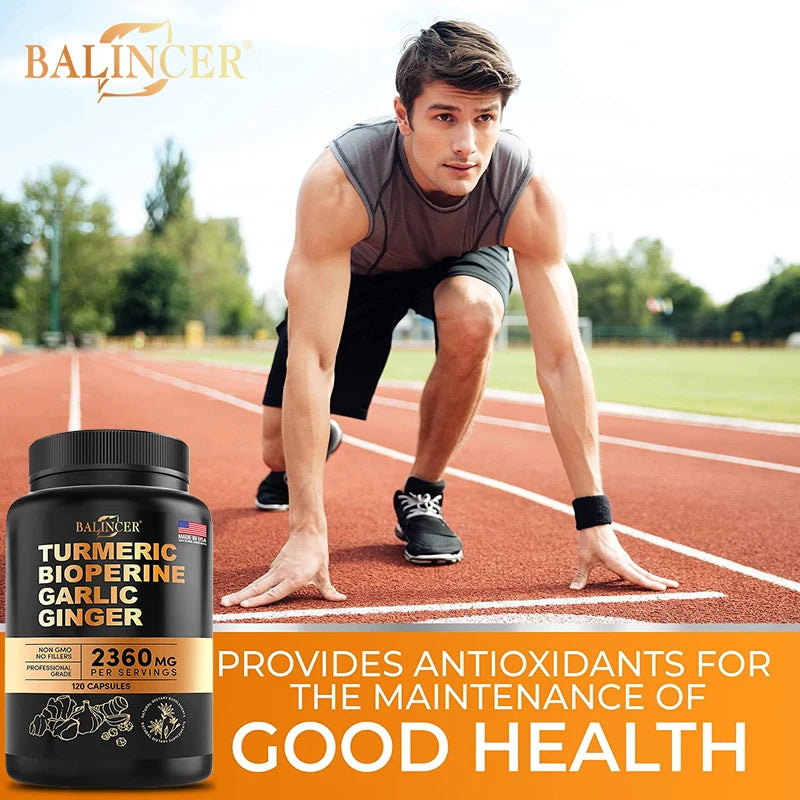 4-in-1 Turmeric and Garlic Supplements – 2360mg Turmeric Ginger Root Capsules with Garlic – High Potency Herbal Blend