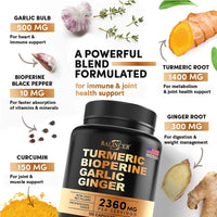 4-in-1 Turmeric and Garlic Supplements – 2360mg Turmeric Ginger Root Capsules with Garlic – High Potency Herbal Blend
