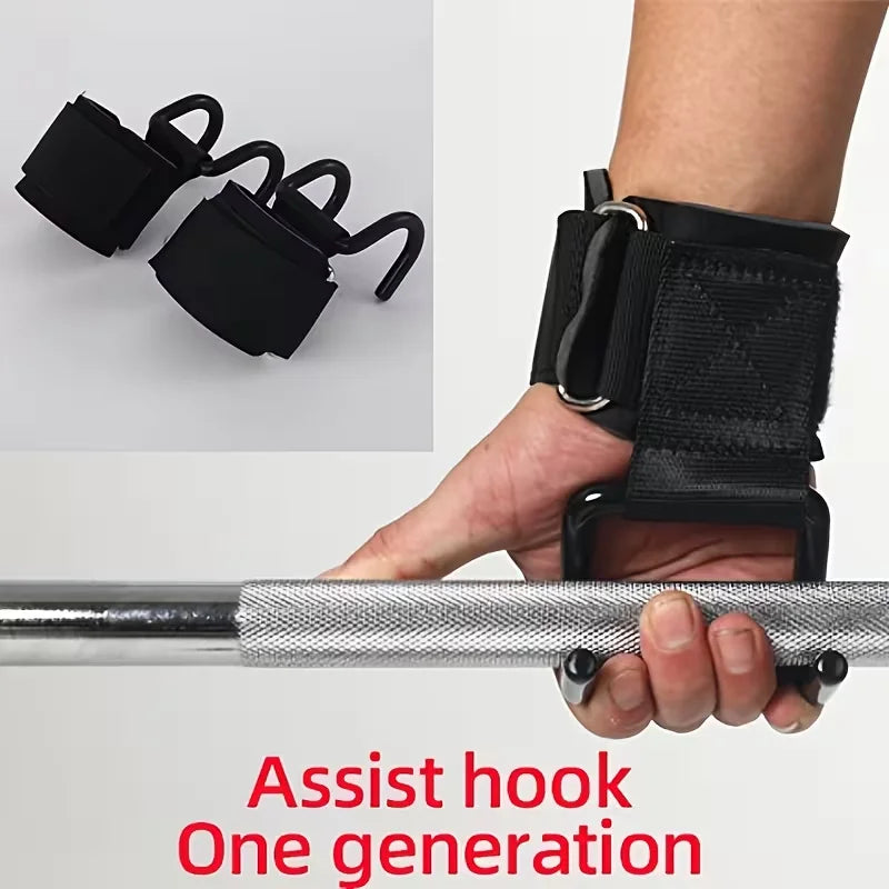 Heavy-Duty Metal Weightlifting Hooks - Adjustable Black Fitness Grip Straps with Horizontal Bar Attachment for Pull-Ups