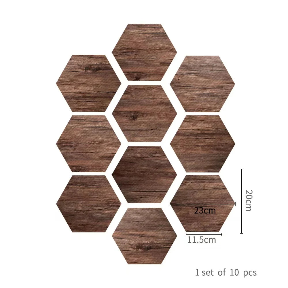 Walnut wood grain hexagonal wall sticker living room balcony waterproof and anti-skid self-adhesive floor sticker