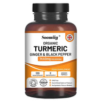 Organic Turmeric Capsules High Strength 1440mg | 120 Capsules with Black Pepper, Ginger & Active Ingredient Curcumin