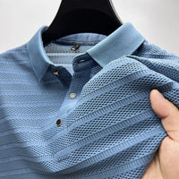 2024 Summer New High End Mesh Hollowed Out Ice Silk Short Sleeve T-shirt Men's Lapel  Breathable Polo Shirt Men Brand Clothing