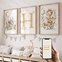 3pcs Personalized Name Custom Cartoon Animals Elephant Lion Wall Art Print Picture Living Room Kids Girl Room Home Decor Gift