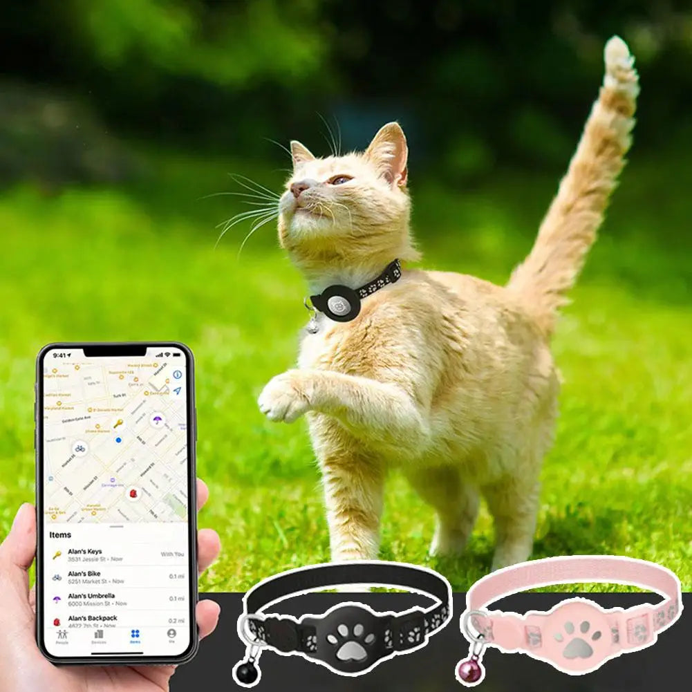 GPS Cat Collar with Reflective Strap, Mini Real Time Pet Location Device, Waterproof Anti Lost Finder for Outdoor Kitten X7W5