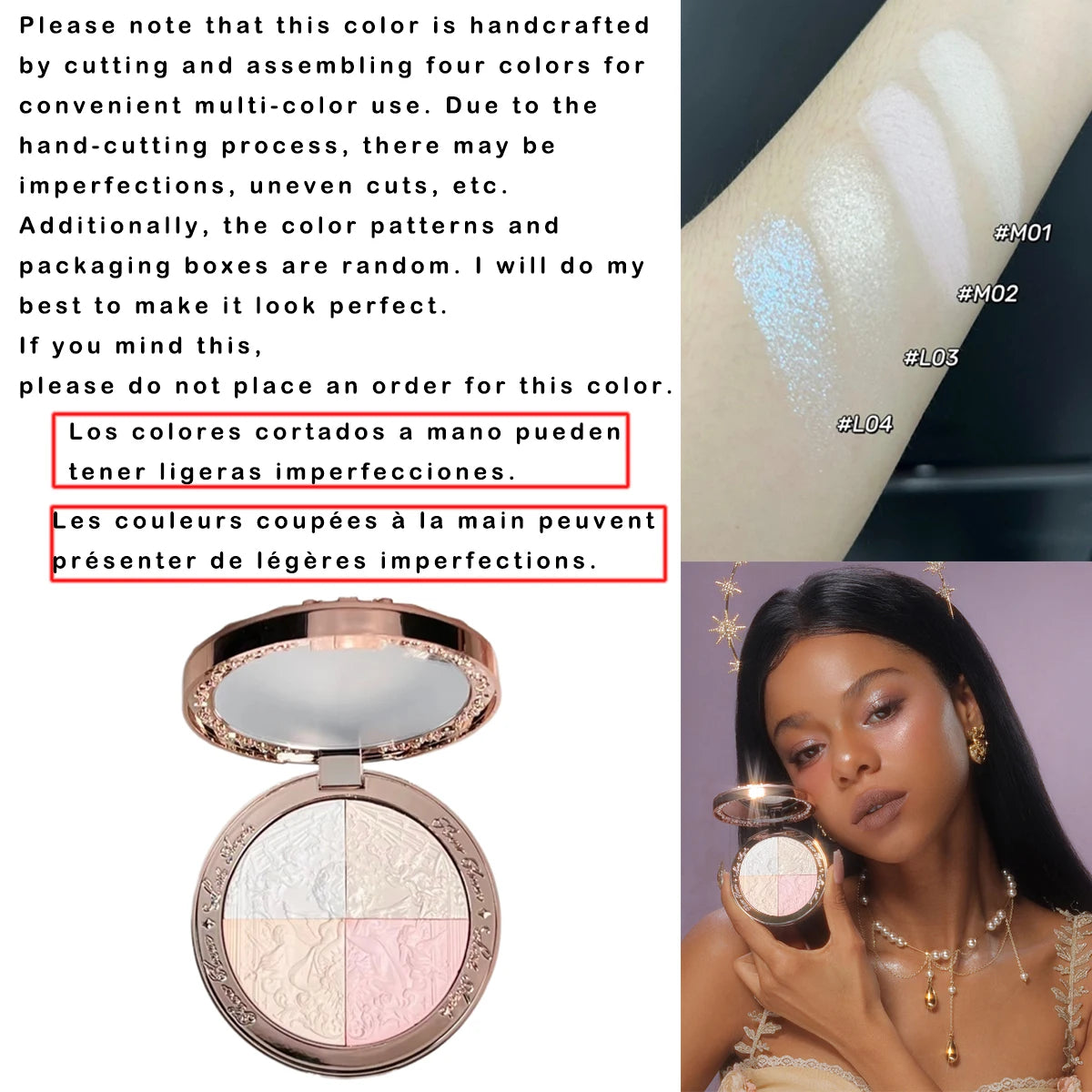Flower Knows Little Angel Embossed Face Highlighter Palette Diamond Glitter 3D Contour Waterproof Long-lasting Makeup Shimmer 8g