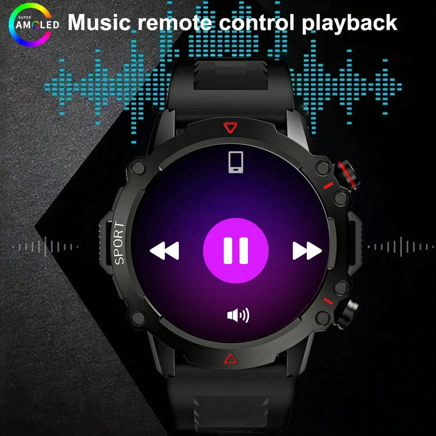 AMOLED SCREEN  Wireless Call, Multi-Sport Modes, Message Push, Remote Photo, Music Control, Outdoor Fitness Tracker|Sporty