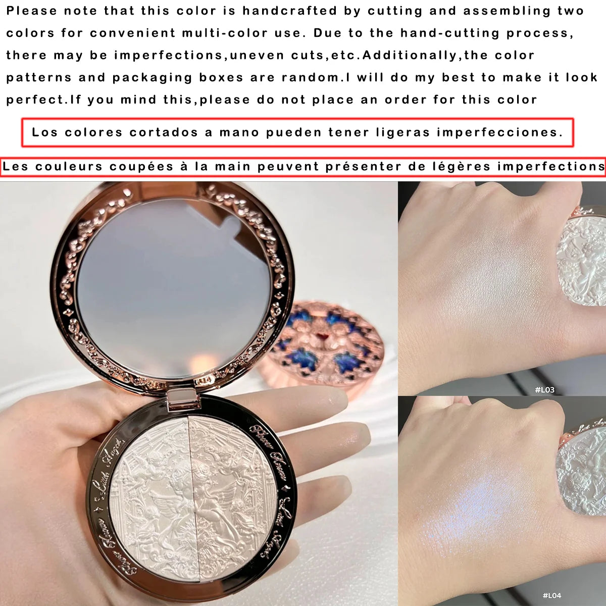 Flower Knows Little Angel Embossed Face Highlighter Palette Diamond Glitter 3D Contour Waterproof Long-lasting Makeup Shimmer 8g