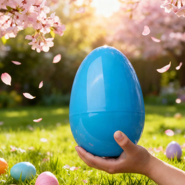 JOYFY 12 PCS 7" Jumbo Plastic Bright Solid Easter Eggs Assorted Colors for Filling Treats Easter Theme Party Favor Easter Eggs