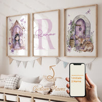 3pcs Personalized Name Custom Cartoon Animals Elephant Lion Wall Art Print Picture Living Room Kids Girl Room Home Decor Gift