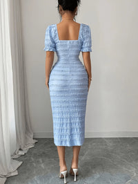New Arrival Square Neck Short Sleeve Texture Knit Dress Elegant Versatile Slim Fit Midi Skirt Suitable for Women's Wear