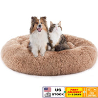 Machine Washable Cozy Dog Cat Bed Calming Donut Anti-Slip Round Waterproof Cuddle Pet Bed Home Travel