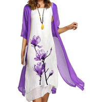 2024 Europe and the United States summer new women's casual dress two-piece set of printed round neck slim dress women