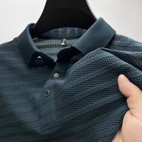 2024 Summer New High End Mesh Hollowed Out Ice Silk Short Sleeve T-shirt Men's Lapel  Breathable Polo Shirt Men Brand Clothing