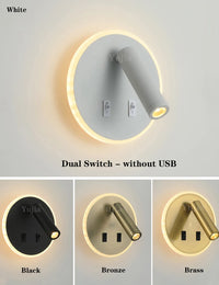 Modern Versatile LED Wall Sconce Lamp with Dual USB Ports & Adjustable Side Reading Lights for Modern Bedrooms Studiesand Hotels