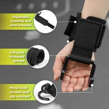 Heavy-Duty Metal Weightlifting Hooks - Adjustable Black Fitness Grip Straps with Horizontal Bar Attachment for Pull-Ups
