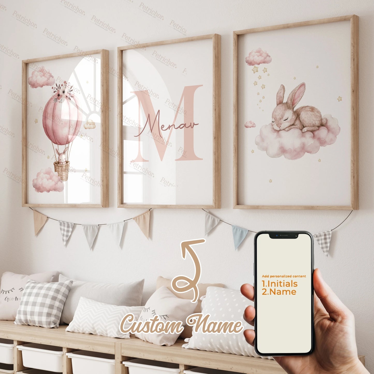 3pcs Personalized Name Custom Cartoon Animals Elephant Lion Wall Art Print Picture Living Room Kids Girl Room Home Decor Gift