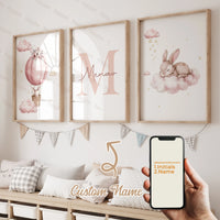 3pcs Personalized Name Custom Cartoon Animals Elephant Lion Wall Art Print Picture Living Room Kids Girl Room Home Decor Gift