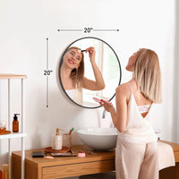 20in Round Wall Mirror High Definition Aluminum Alloy Frame Hanging Vanity Bathroom Mirror Home Living Room Bedroom Decor
