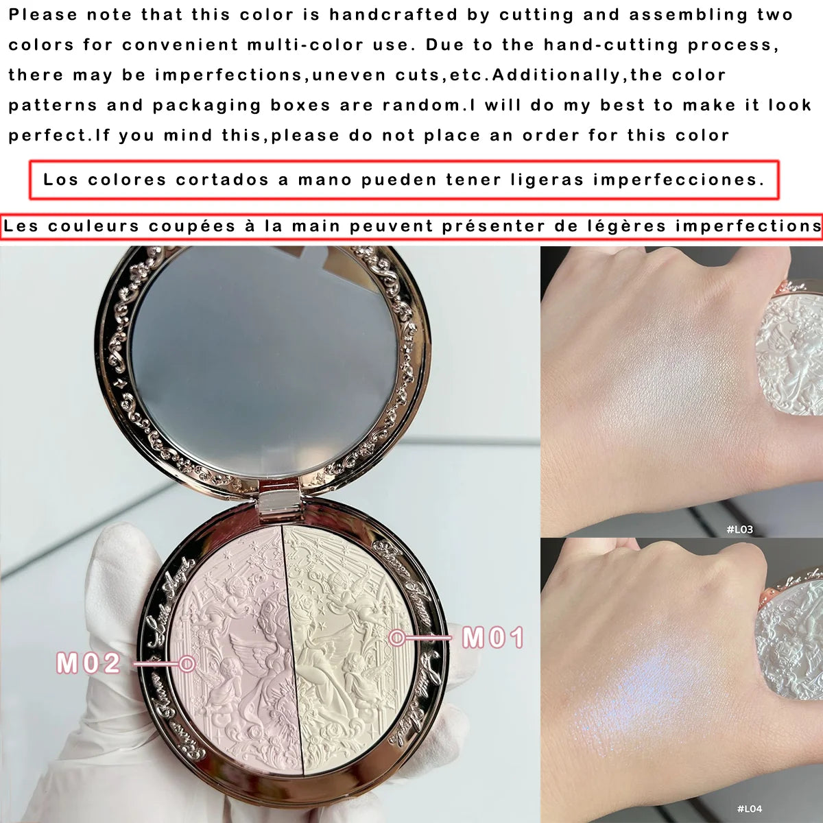 Flower Knows Little Angel Embossed Face Highlighter Palette Diamond Glitter 3D Contour Waterproof Long-lasting Makeup Shimmer 8g