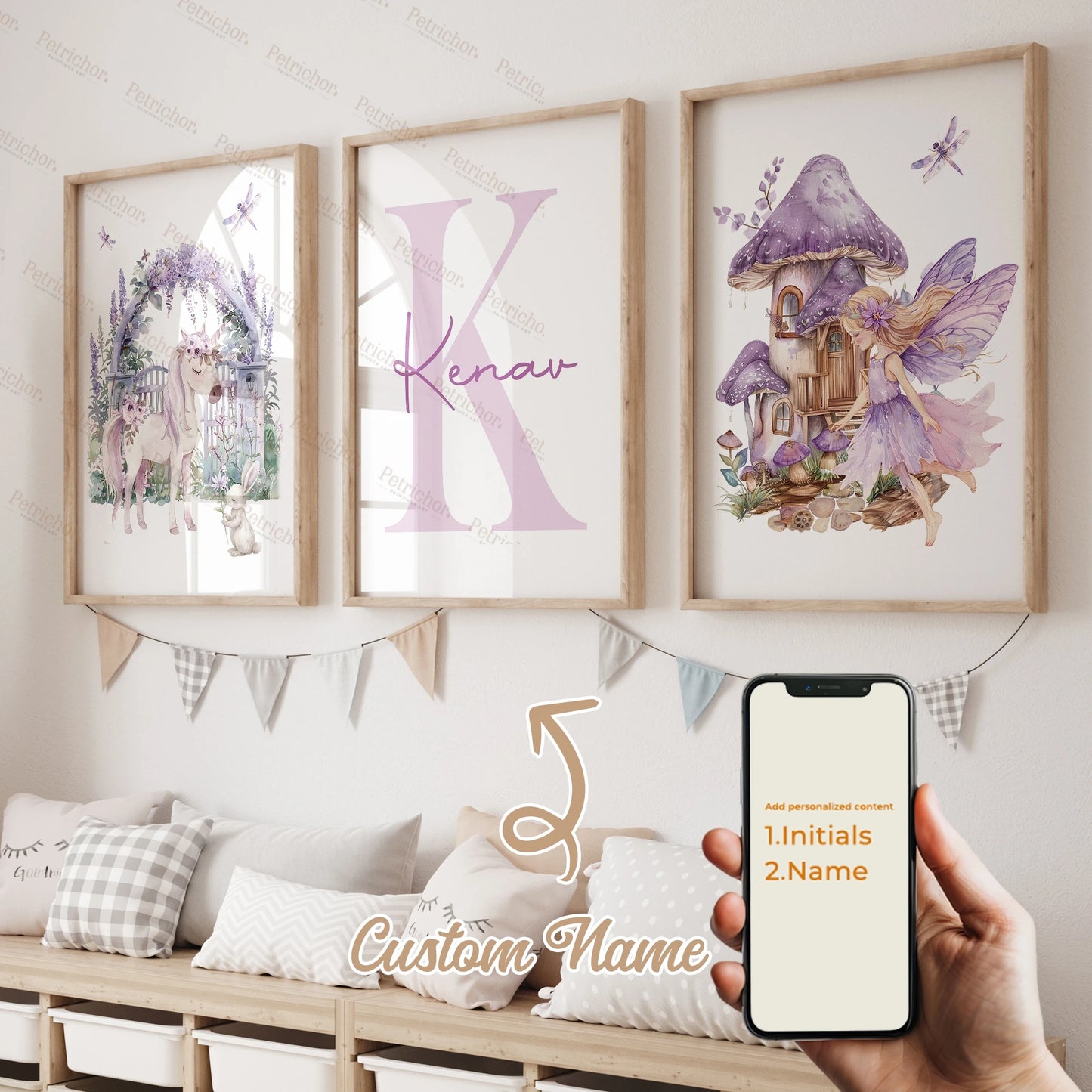 3pcs Personalized Name Custom Cartoon Animals Elephant Lion Wall Art Print Picture Living Room Kids Girl Room Home Decor Gift