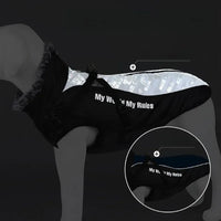 Xl-6xl Winter New Reflective Pet Clothing Dog Warm Fur Collar Black Cotton Coat Pet Jacket Large Dog Clothing Pet Supplies