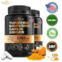 4-in-1 Turmeric and Garlic Supplements – 2360mg Turmeric Ginger Root Capsules with Garlic – High Potency Herbal Blend