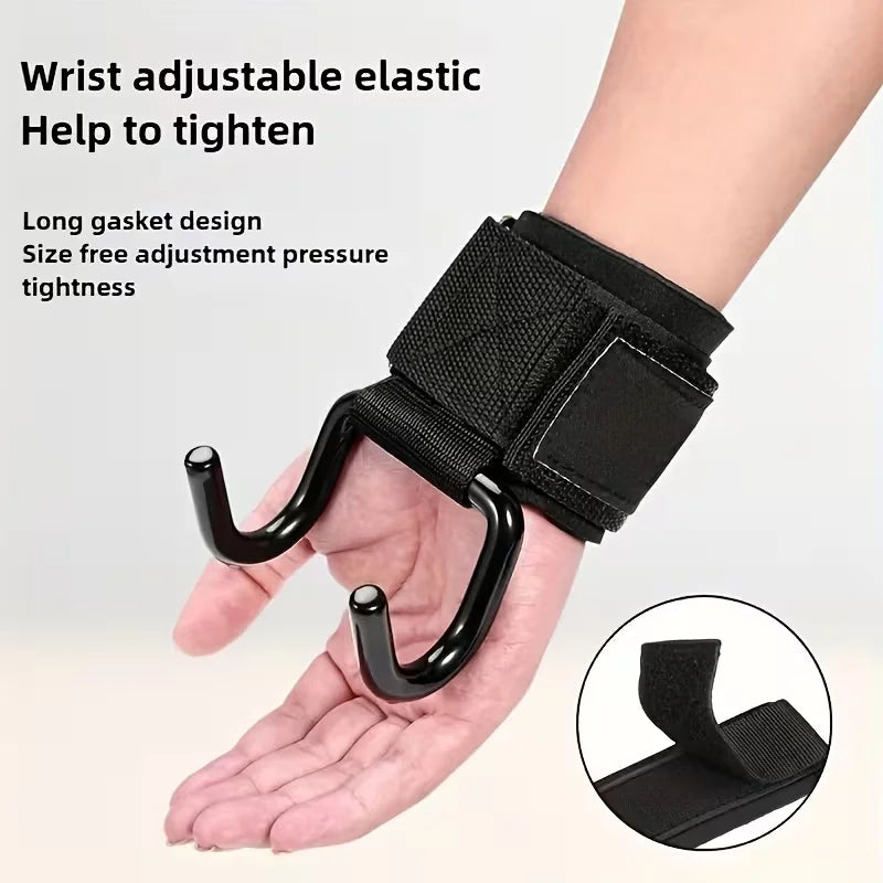 Heavy-Duty Metal Weightlifting Hooks - Adjustable Black Fitness Grip Straps with Horizontal Bar Attachment for Pull-Ups