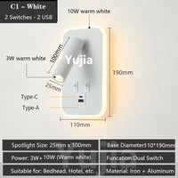 Modern Versatile LED Wall Sconce Lamp with Dual USB Ports & Adjustable Side Reading Lights for Modern Bedrooms Studiesand Hotels