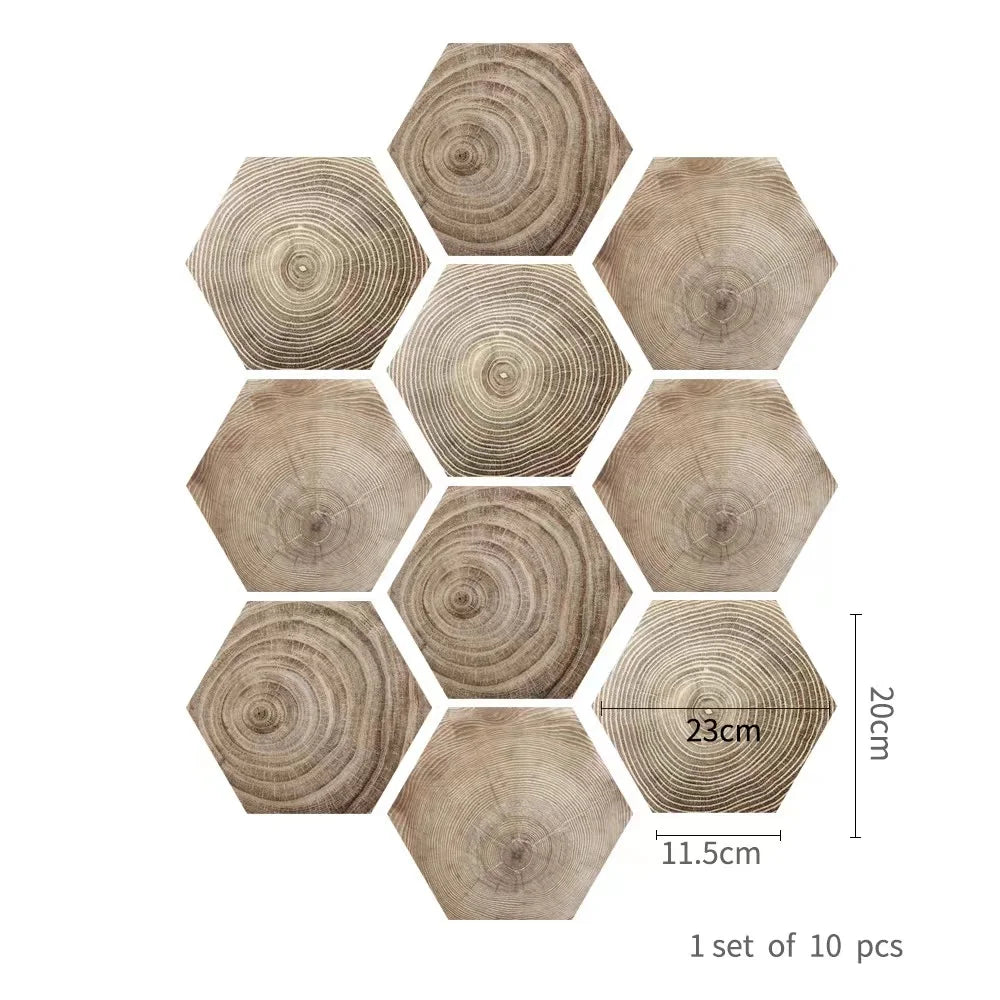 Walnut wood grain hexagonal wall sticker living room balcony waterproof and anti-skid self-adhesive floor sticker