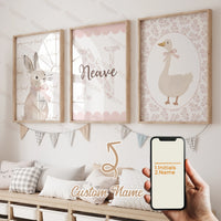 3pcs Personalized Name Custom Cartoon Animals Elephant Lion Wall Art Print Picture Living Room Kids Girl Room Home Decor Gift