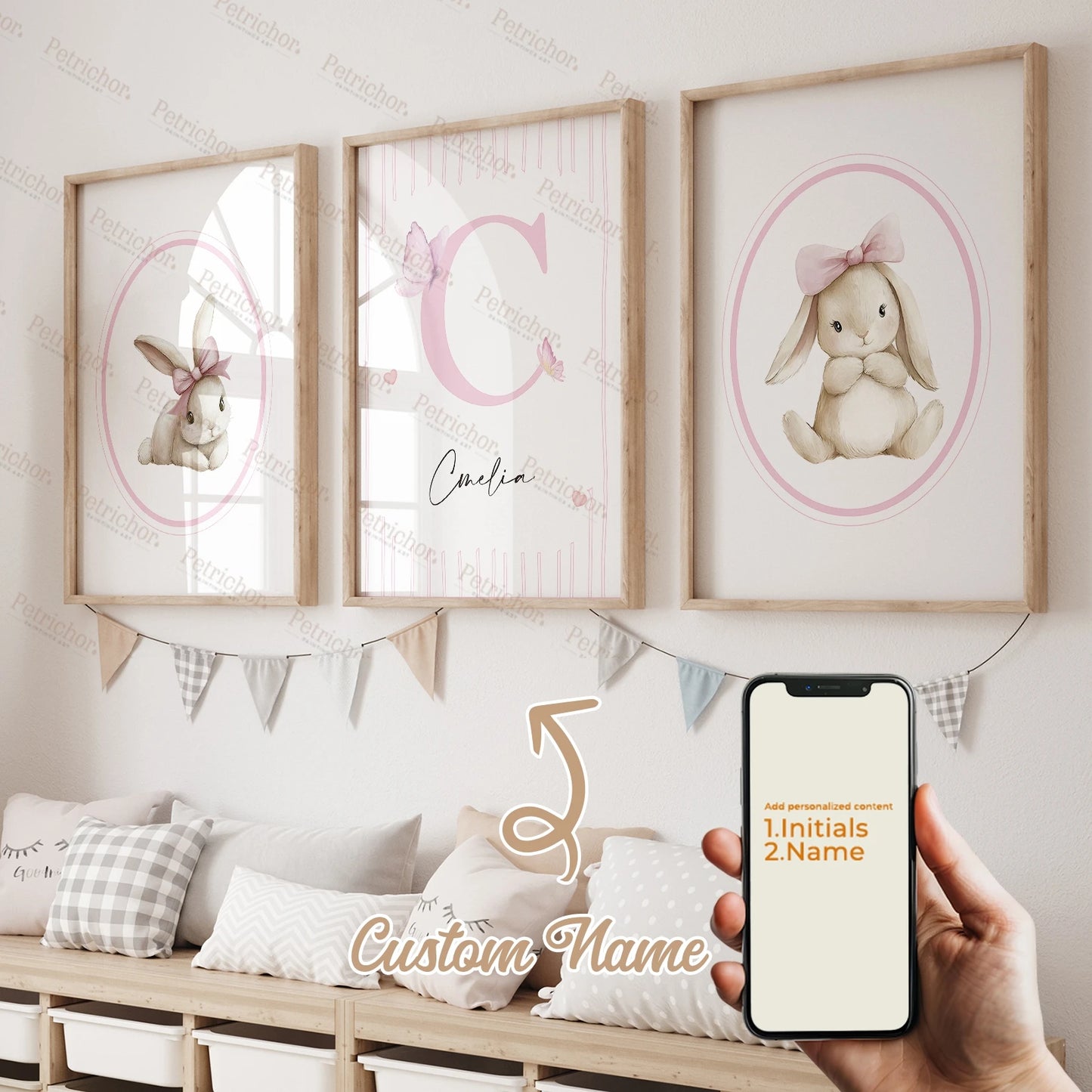 3pcs Personalized Name Custom Cartoon Animals Elephant Lion Wall Art Print Picture Living Room Kids Girl Room Home Decor Gift