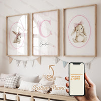 3pcs Personalized Name Custom Cartoon Animals Elephant Lion Wall Art Print Picture Living Room Kids Girl Room Home Decor Gift