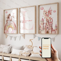 3pcs Personalized Name Custom Cartoon Animals Elephant Lion Wall Art Print Picture Living Room Kids Girl Room Home Decor Gift