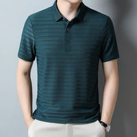 2024 Summer New High End Mesh Hollowed Out Ice Silk Short Sleeve T-shirt Men's Lapel  Breathable Polo Shirt Men Brand Clothing
