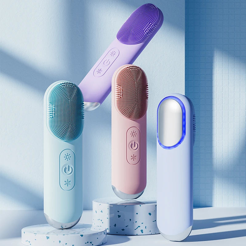Multi-Function Electric Facial Cleansing Brush Rechargeable Waterproof Hot Compress Massage Sonic Vibration Silicone Face Cleane