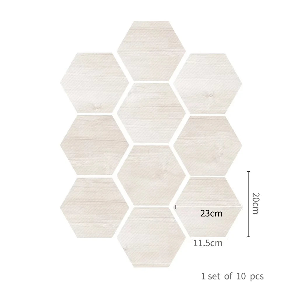Walnut wood grain hexagonal wall sticker living room balcony waterproof and anti-skid self-adhesive floor sticker