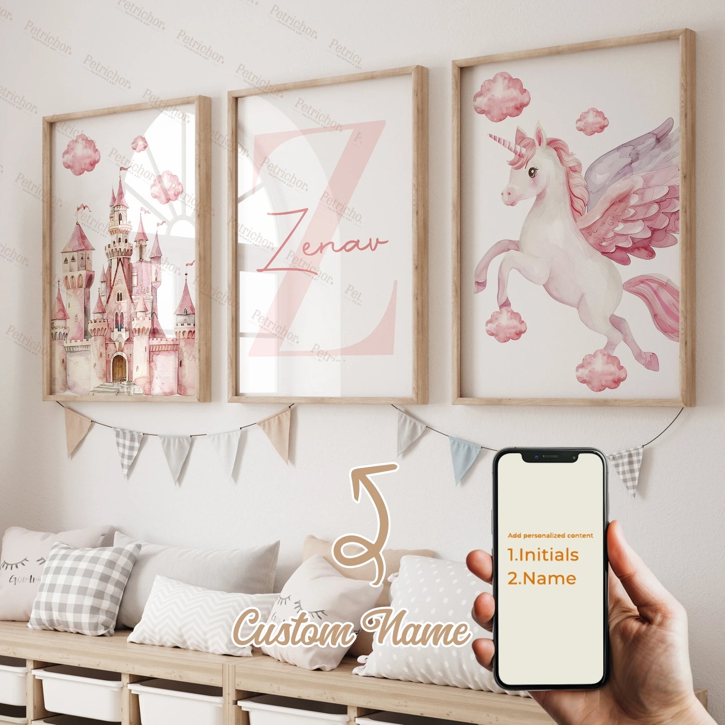 3pcs Personalized Name Custom Cartoon Animals Elephant Lion Wall Art Print Picture Living Room Kids Girl Room Home Decor Gift