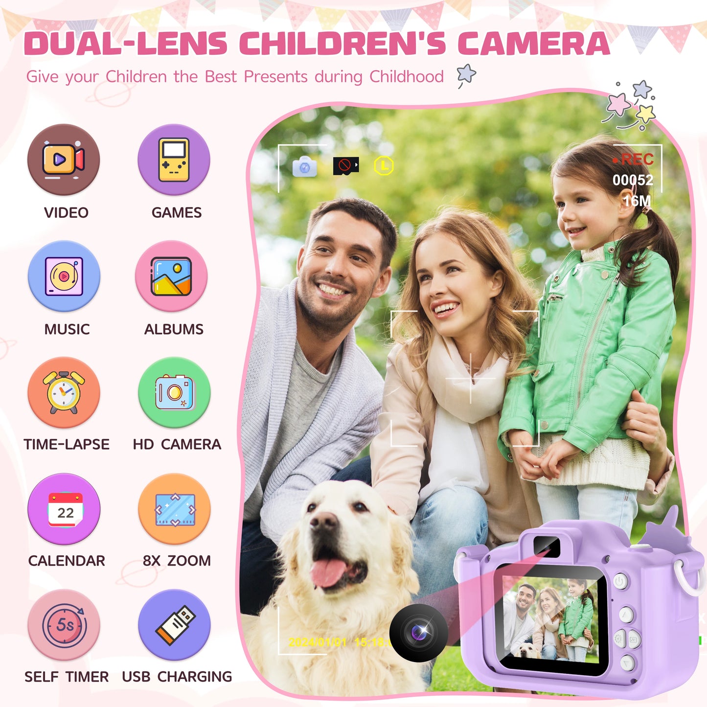 Lovely Unicorn Children Mini Digital Camera Can Take Pictures Video Small Camera Photography Children Birthday Gift Kids Toys