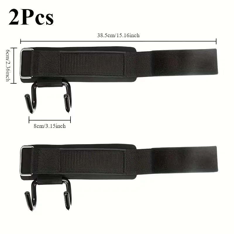 Heavy-Duty Metal Weightlifting Hooks - Adjustable Black Fitness Grip Straps with Horizontal Bar Attachment for Pull-Ups