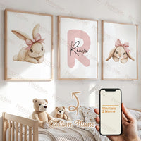 3pcs Personalized Name Custom Cartoon Animals Elephant Lion Wall Art Print Picture Living Room Kids Girl Room Home Decor Gift