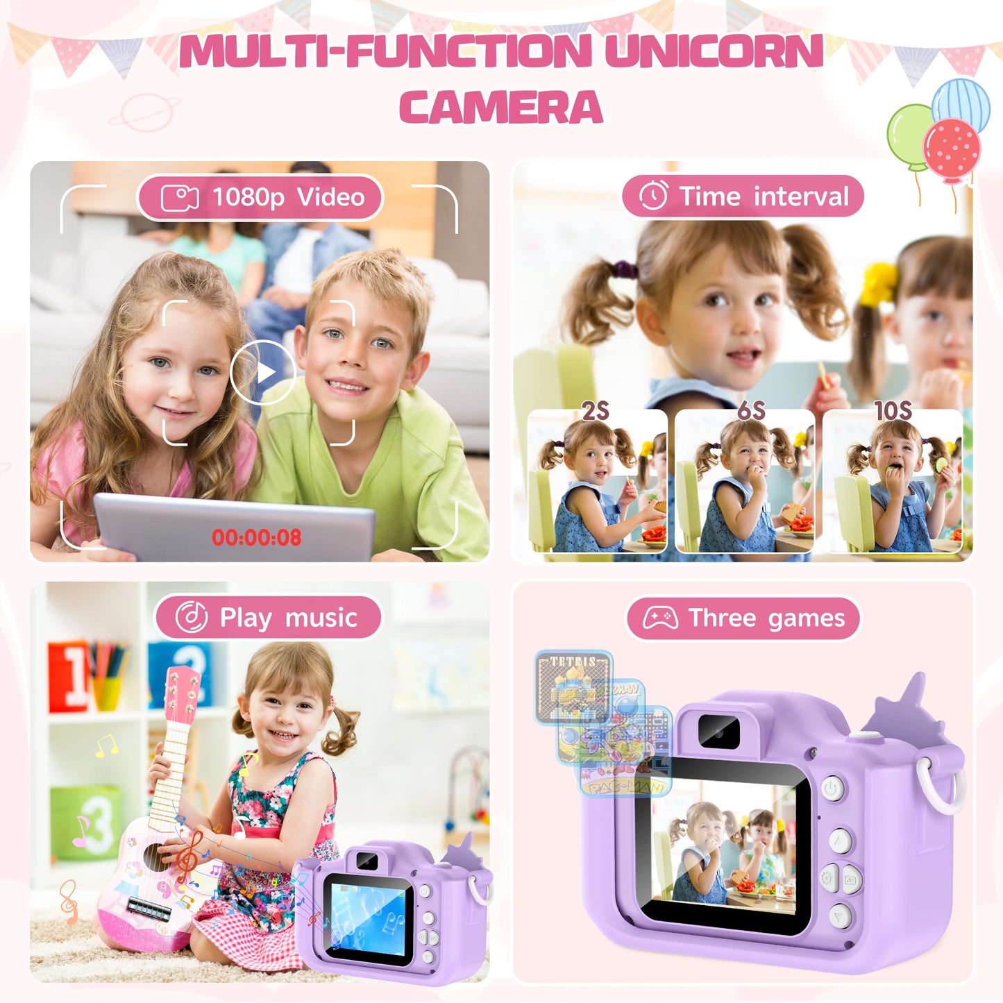 Lovely Unicorn Children Mini Digital Camera Can Take Pictures Video Small Camera Photography Children Birthday Gift Kids Toys