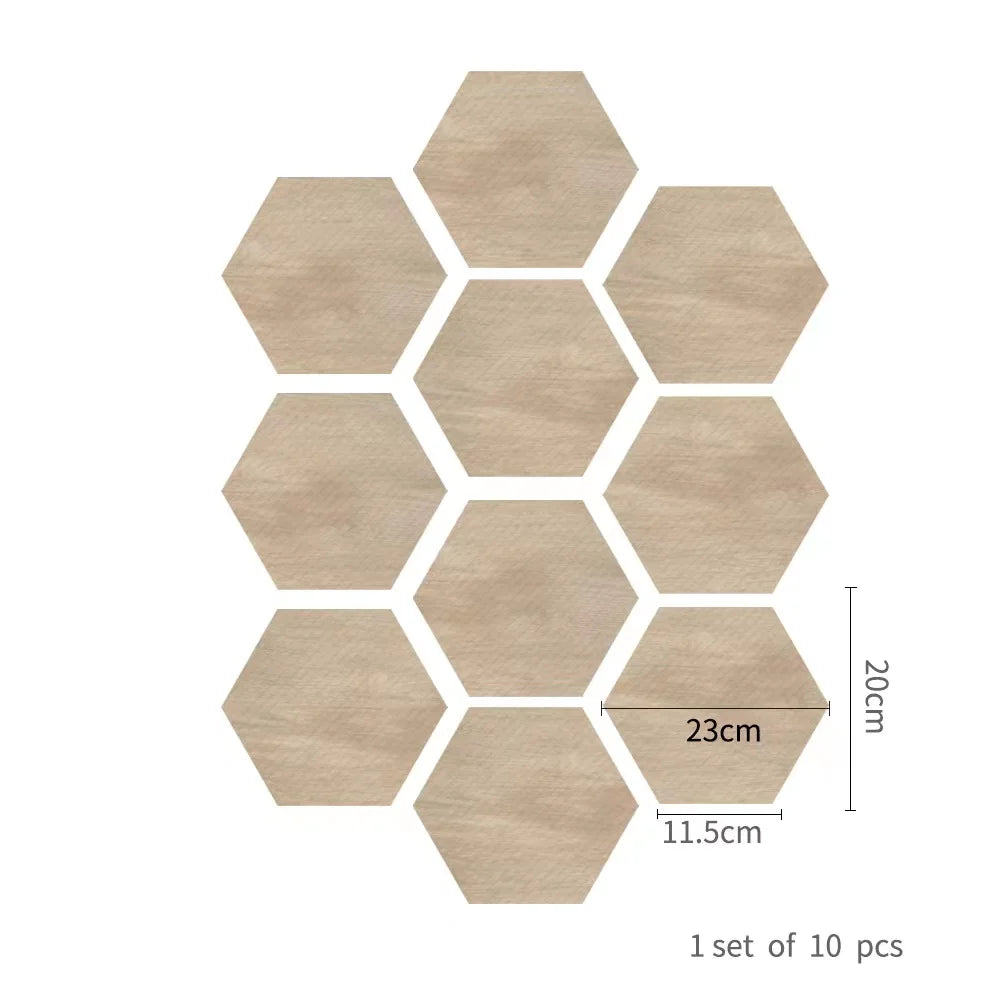 Walnut wood grain hexagonal wall sticker living room balcony waterproof and anti-skid self-adhesive floor sticker