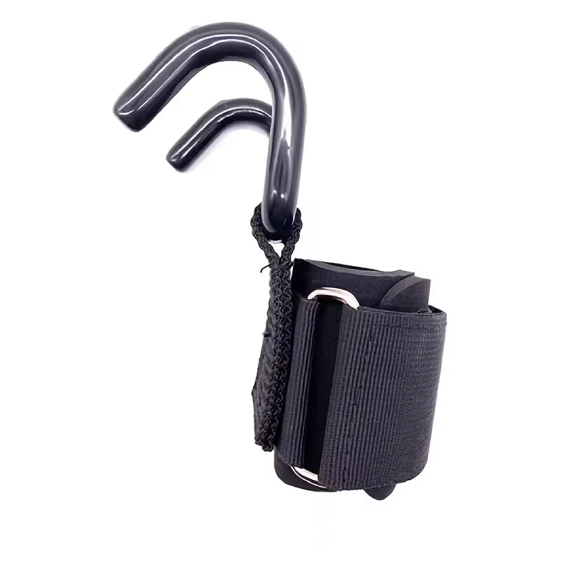 Heavy-Duty Metal Weightlifting Hooks - Adjustable Black Fitness Grip Straps with Horizontal Bar Attachment for Pull-Ups