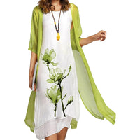 2024 Europe and the United States summer new women's casual dress two-piece set of printed round neck slim dress women