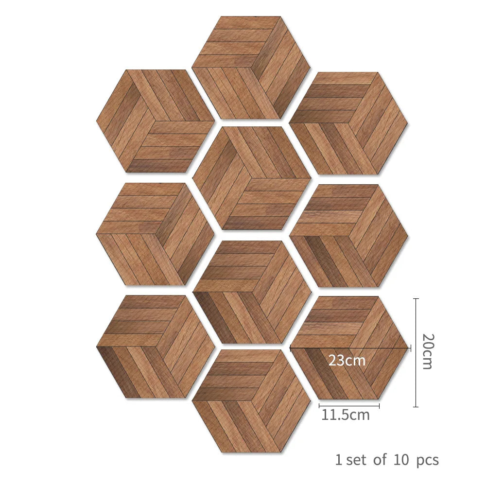 Walnut wood grain hexagonal wall sticker living room balcony waterproof and anti-skid self-adhesive floor sticker